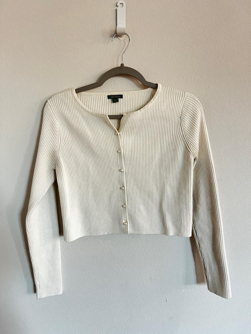 wild fable Ivory Ribbed Pearl-Button Cardigan